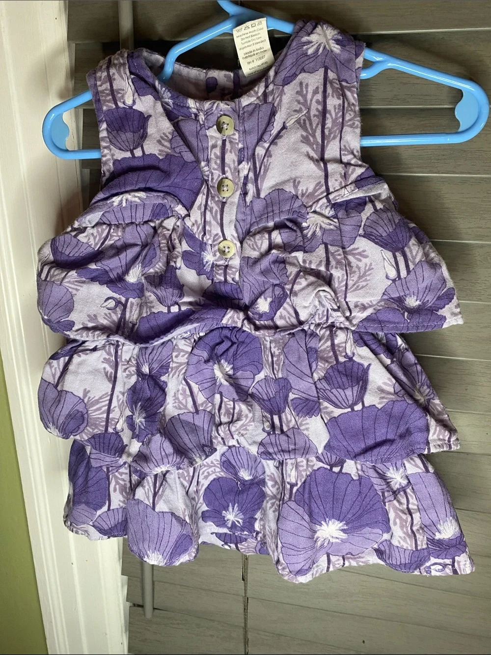kate quinn Purple Floral Ruffle One-Piece 6-12 months Romper Dress.Organic cotto